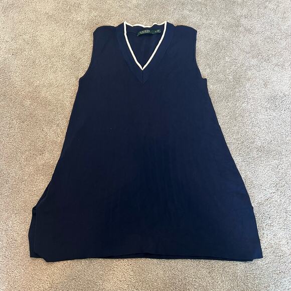 Lauren‎ Ralph Lauren Sleeveless V Neck Sweater Dark Navy Preppy Nautical Size M - Picture 6 of 8